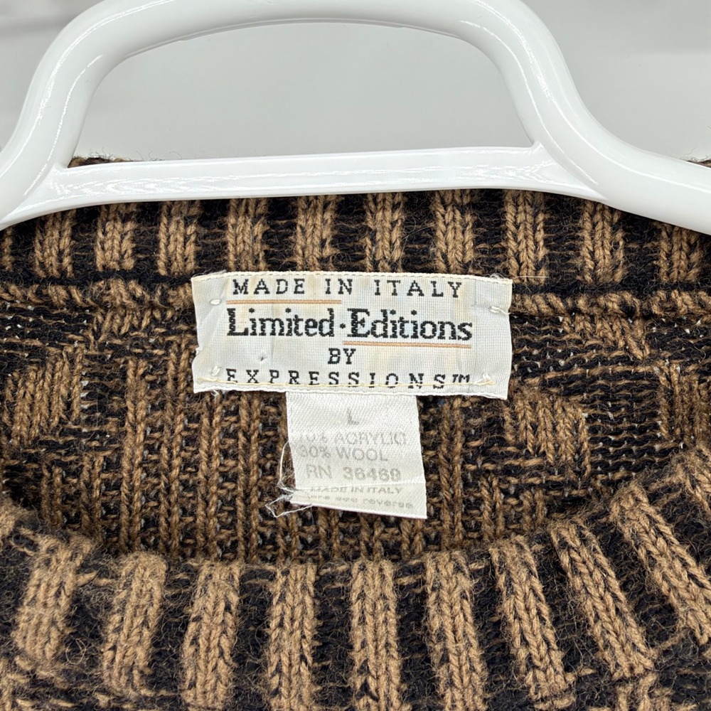 Limited Editions Expressions Geometric Knit Wool Blend Sweater Men L Brown Italy - Picture 6 of 7